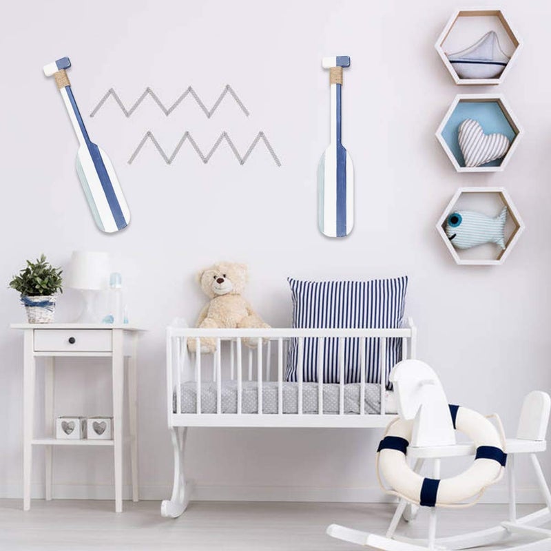 Meching 2 Pack 19.7 Inch Nautical Wooden Double Oar Decor with Rope Nautical Oar Paddles Wall Decor Door Hanging Ornament Beach Theme Home Decorationï¼ˆVintage blueï¼‰ - Image 5